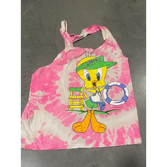 Looney Tunes, Lifeguard Tweety, Tie-Dye Tank Top, Pink-White, 1996, Official - Picture 1 of 5